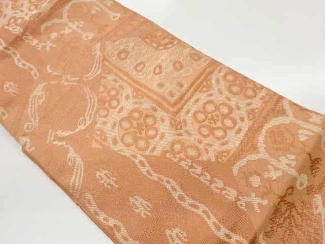 川島織物製　抽象草花模様織出し名古屋帯